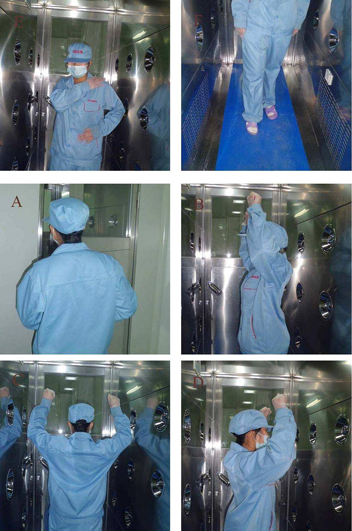操作人員進入風淋室前，應穿戴好個人防護用品，如無菌服、帽子、口罩、手套等。